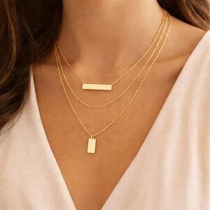 Necklace Sterling Forever Gold Tone Triple Layer Bar Tag Pendant Minimalist 16"